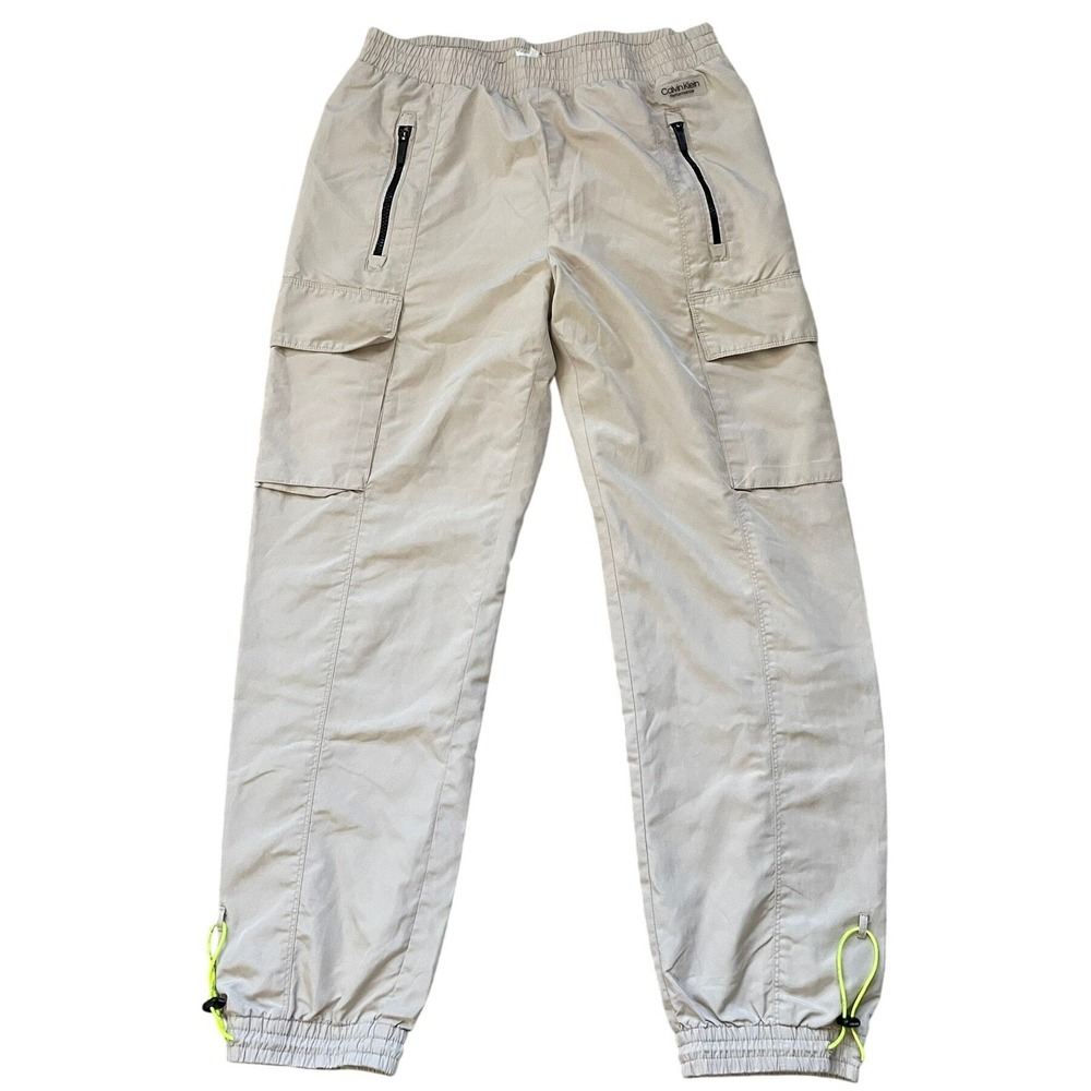 Calvin Klein Light Beige Cargo Track Joggers with Neon Accents